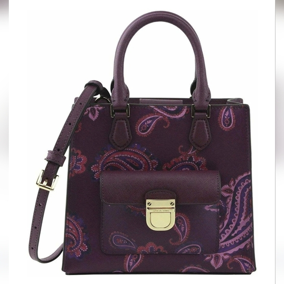 Michael Kors Bridgette Messenger Bag with Paisley Print Plum Purple - Picture 1 of 11